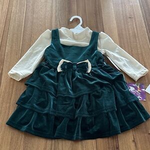 Green Velvet Layered Dress with Gold Top